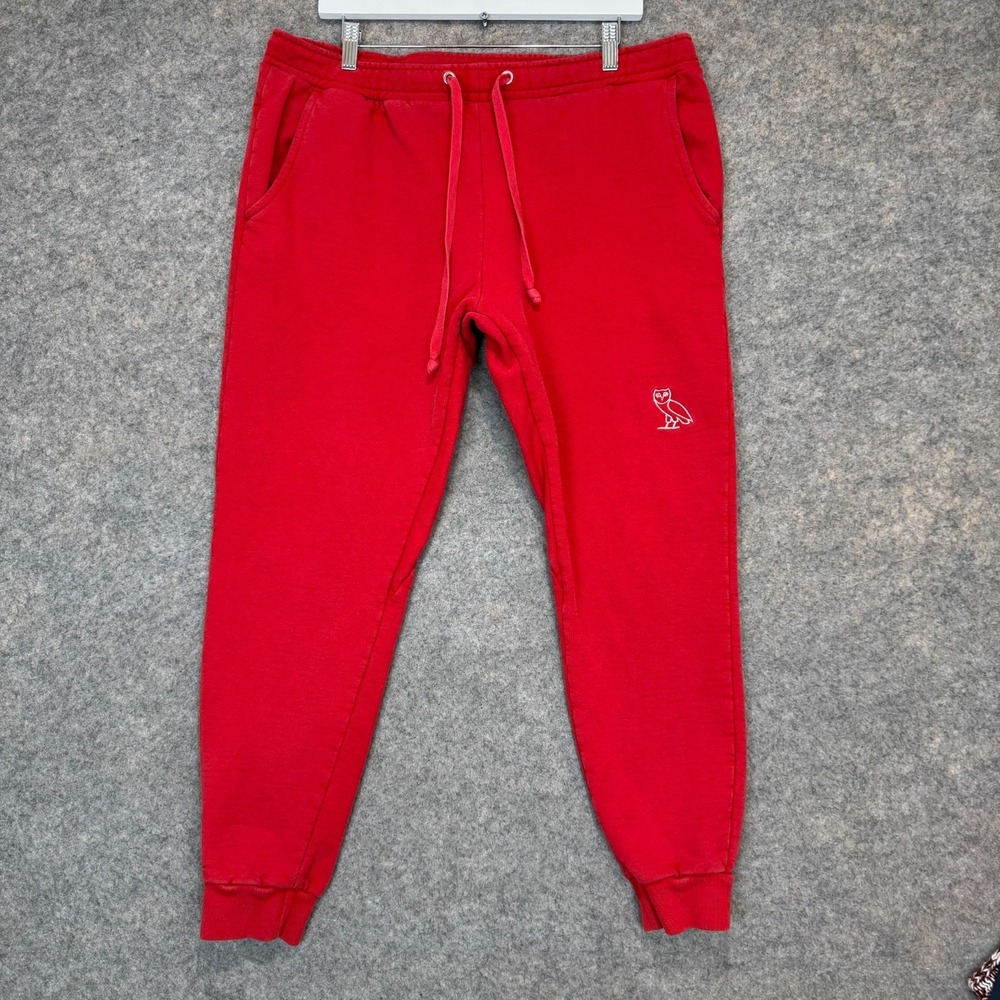 Drake OVO Octobers Very Own Terry Jogger Sweatpants Mens Large Relaxed Red
